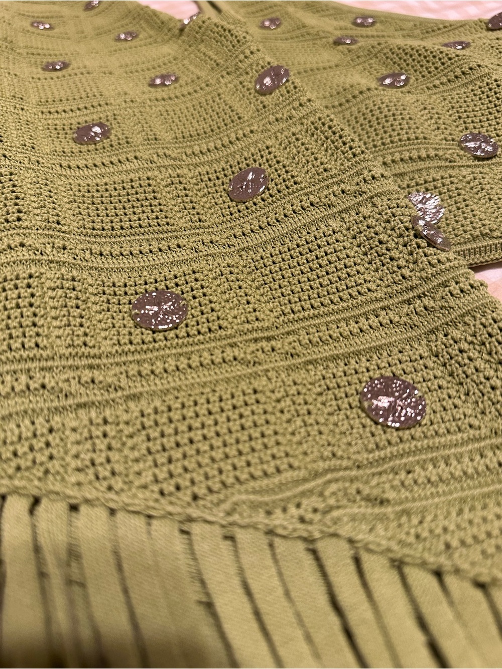 Source Unknown Olive Green Asymmetrical Crochet Fringe Dress Set - Picture 4 of 6